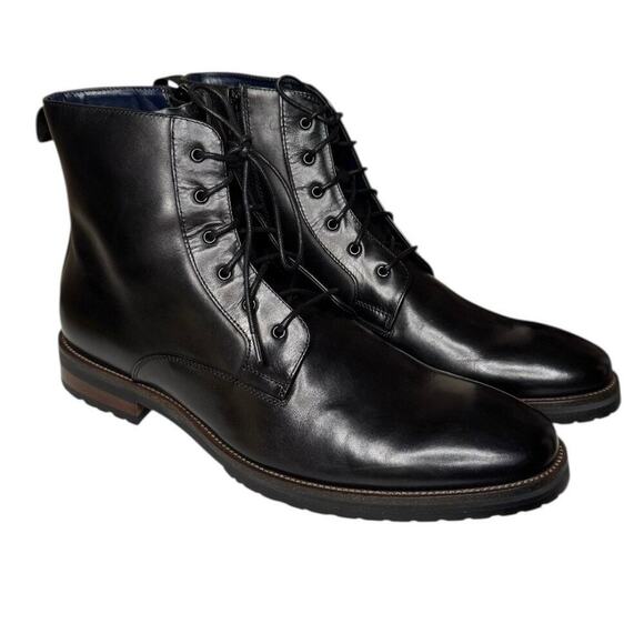 Steve Madden NEW Men’s Sixtet Black Leather Boots Men’s Size 12 Lace Up Zipper - Picture 1 of 9